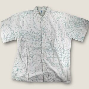 Kahala Hawaii Cotton Aloha Shirt XL White Teal Caribbean Sea Nautical Map
